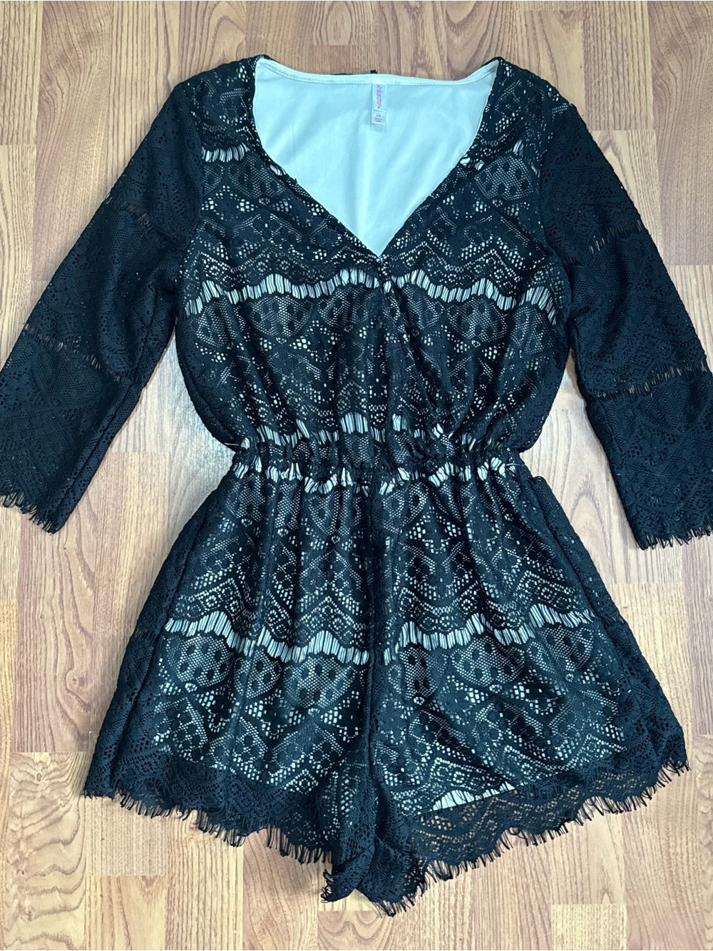 ❤️ Women’s XS Black Lace One-Piece Romper 3/4 Sleaves (B16)